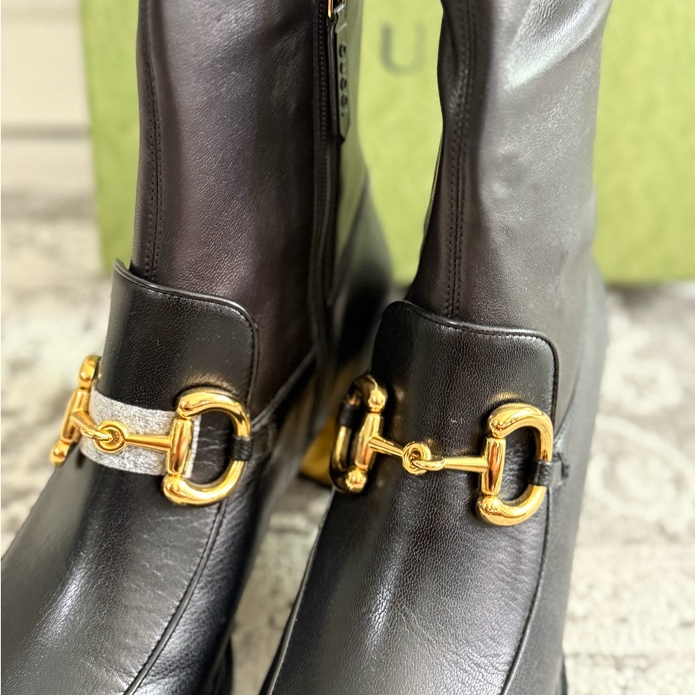 Gucci QUENTIN/NAPPA STRETCH Black Leather Ankle Boots - Picture 5 of 12
